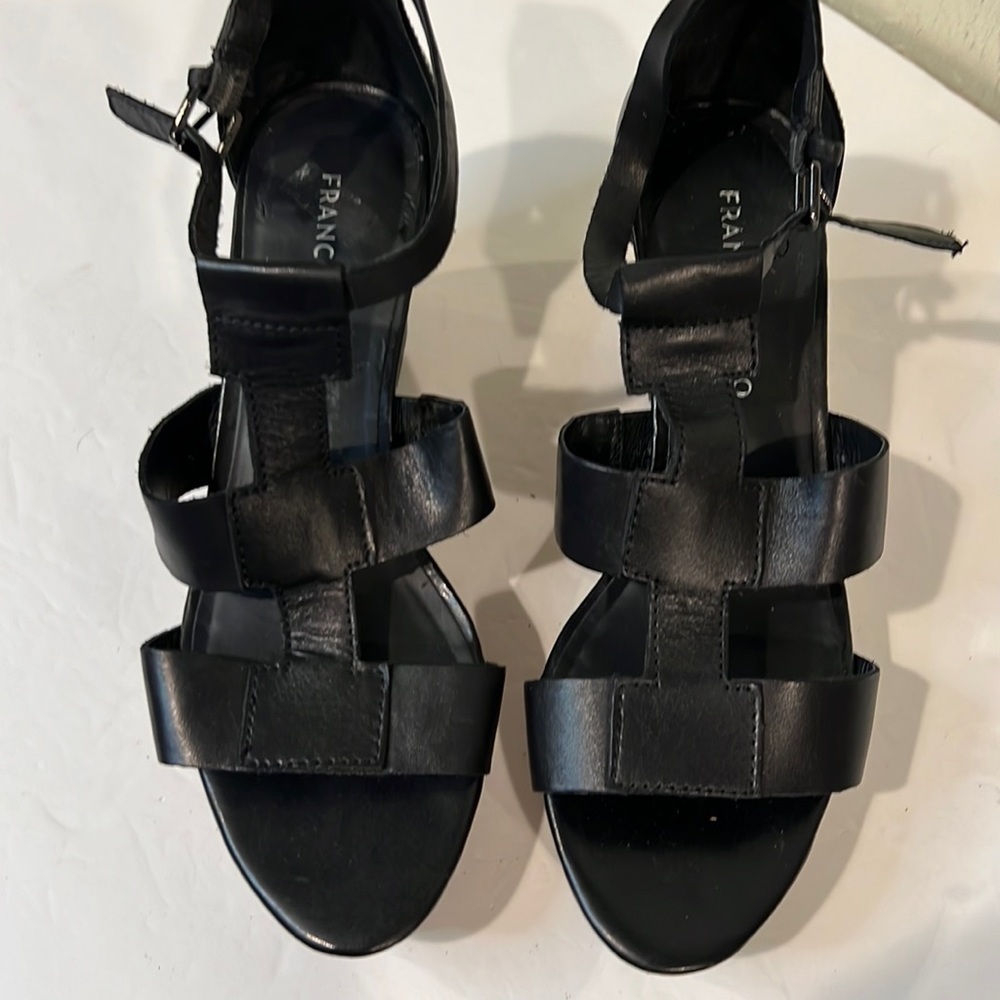 Franco Sarto Black Platform Wedge Cork Sandals Size 8